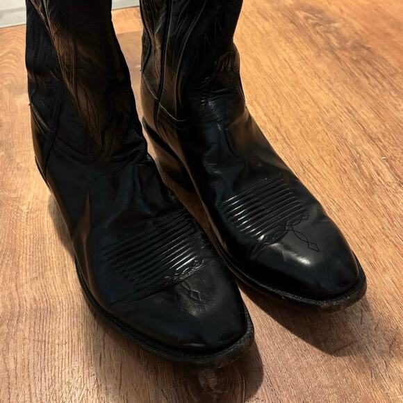 Lucchese Leather Embroidered Western Cowboy Boots Black Size 9 D70457 Men